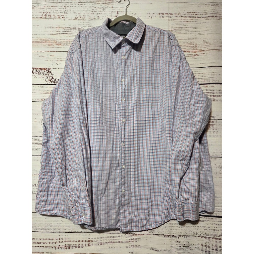 Claiborne Mens 2XLT Blue Orange Plaid Stretch Long Sleeve Button Down Shirt